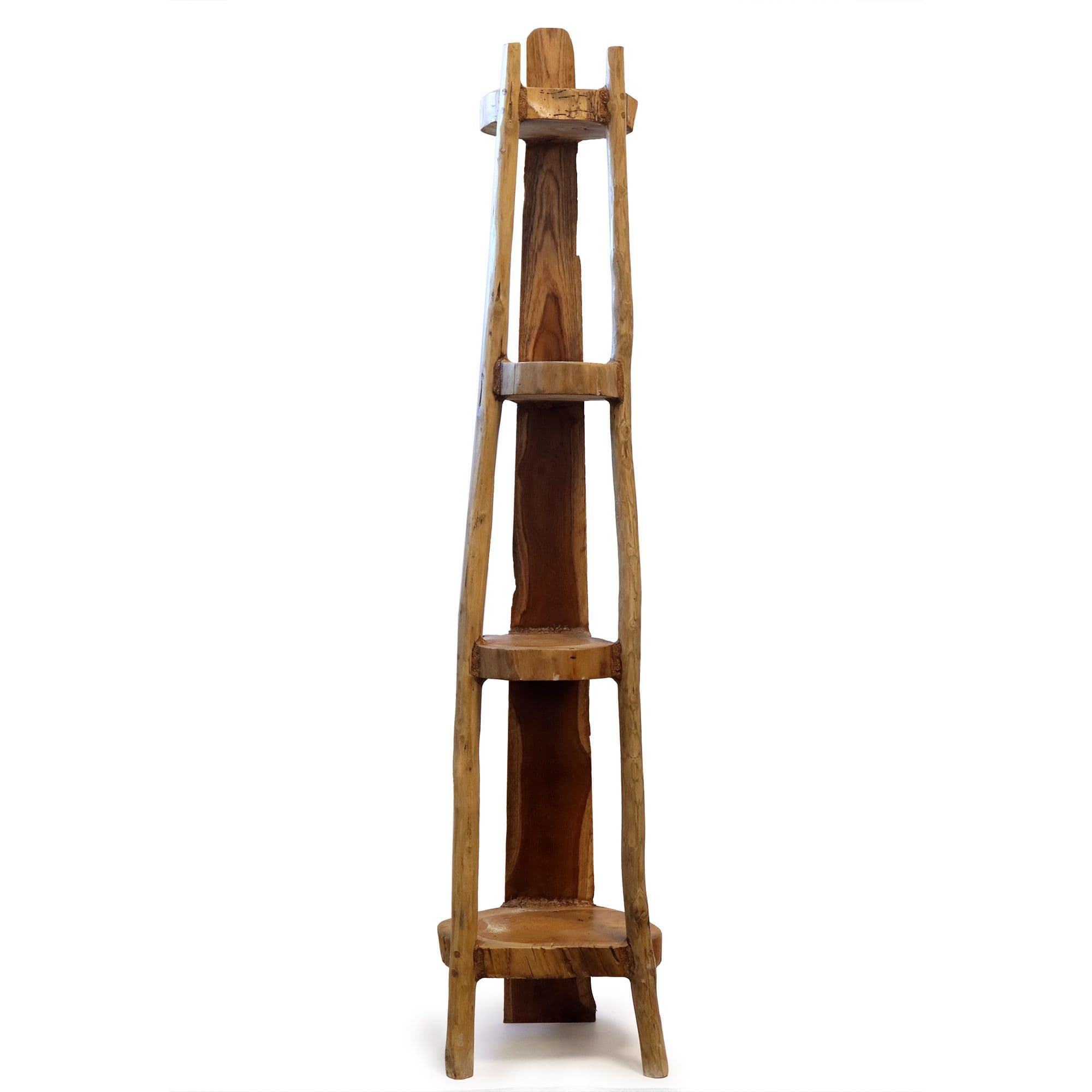 Natural Teak Corner Shelf Unit – 4 Tier Display Stand 135cm | Kaiku