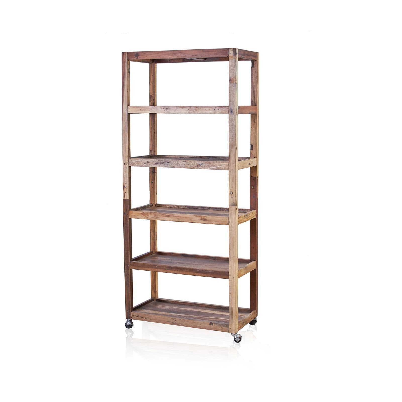 Reclaimed Teak Six Shelf Display Unit with Castors | Kaiku