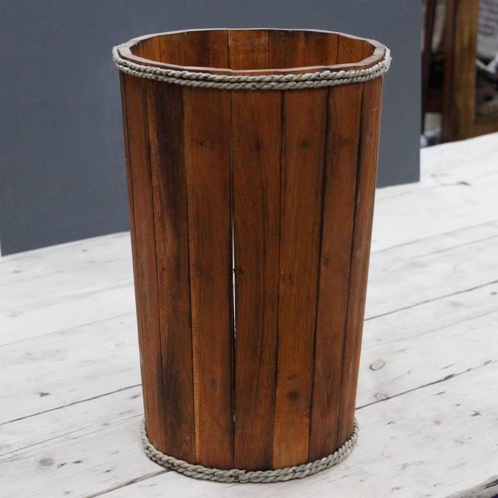 Large Brown Wooden Storage Tub | Kaiku