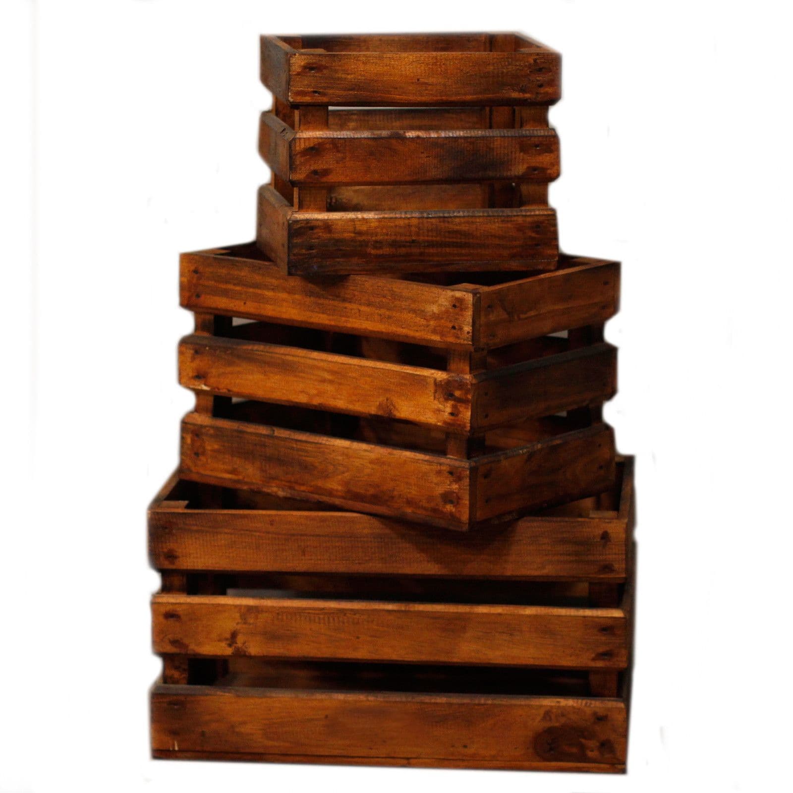 Brown Wooden Storage Crates (Set of 3) | Kaiku