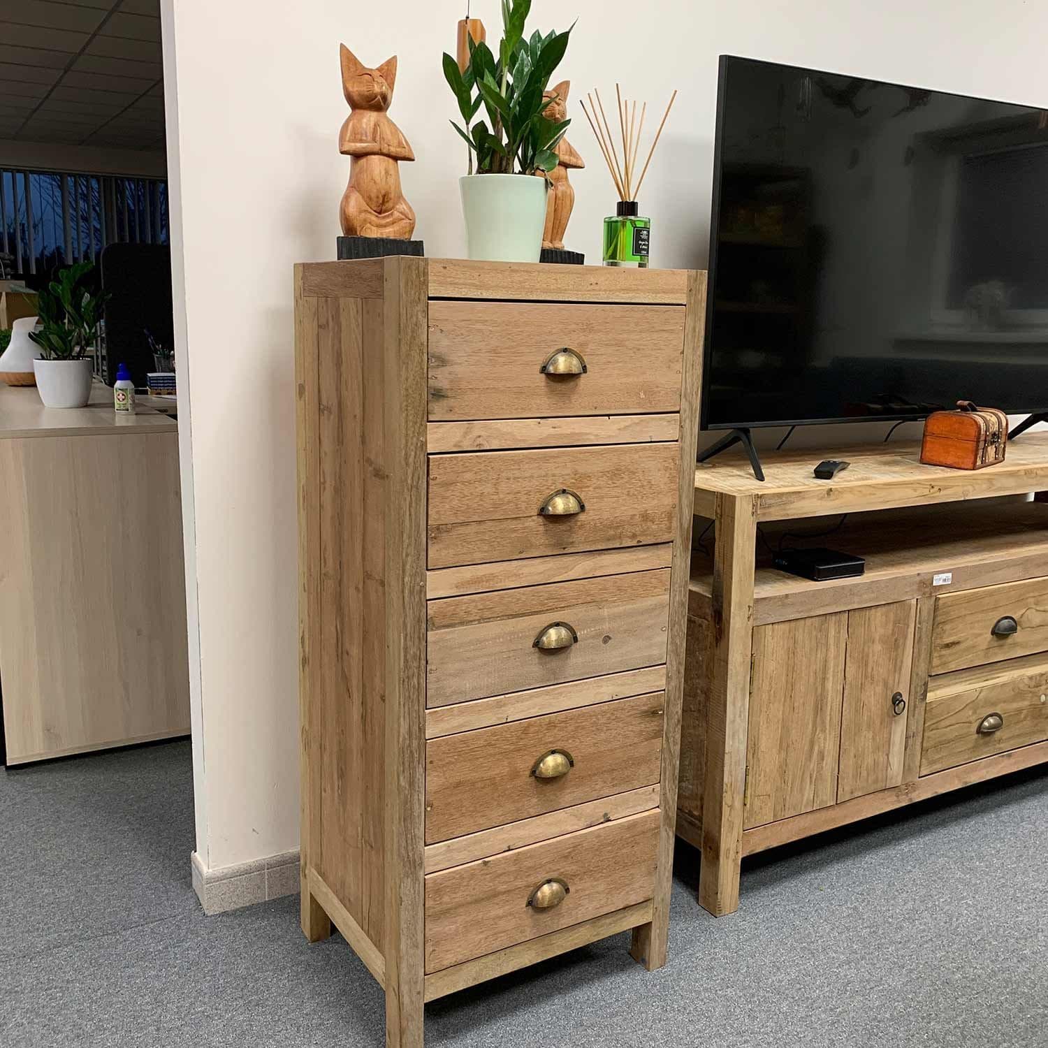 Tall Reclaimed Teak Chest of 5 Drawers | Kaiku